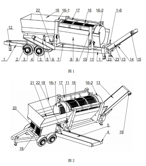 移動(dòng)式滾筒篩分機(jī)立體結(jié)構(gòu)示意圖